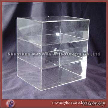 Transparent 3 tiers rectangle highlypolished acrylic/PMMA container/vessel/receptacle/box